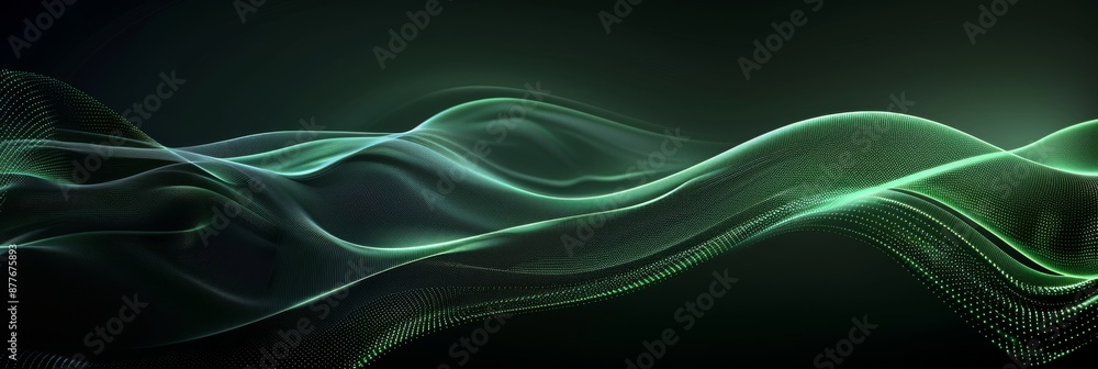 Poster abstract green digital waves on a dark background. technology and digital data concept. banner with 