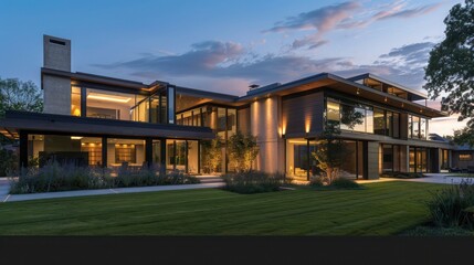 Fototapeta premium Suburban contemporary home with smart home technology seamlessly integrated into its architecture