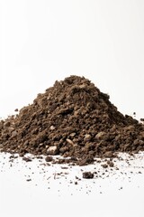 A pile of dirt sits on top of a white surface, providing a striking contrast