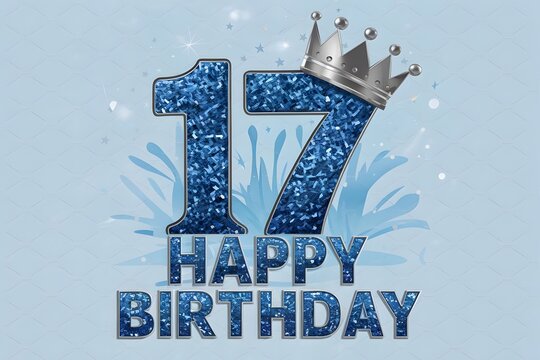 Dazzling 17th Birthday Celebration with Crowned Glittery Number Seventeen and Stars