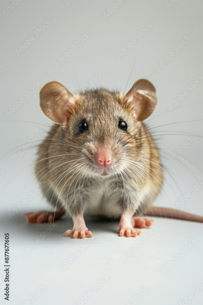 Poster a small brown and white mouse sits comfortably on the edge of a table, possibly looking for food or 