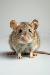 A small brown and white mouse sits comfortably on the edge of a table, possibly looking for food or enjoying the view