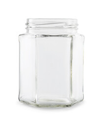 One empty glass jar isolated on white