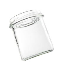 One empty glass jar isolated on white
