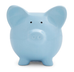 Light blue piggy bank isolated on white