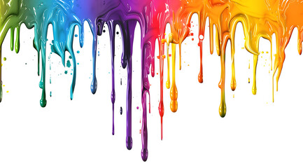 Rainbow colored paint dripping on a white background. Banner with colored oil streaks design