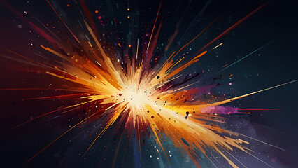 abstract background that illustrates the aftermath of an explosion, with shards of light and fragments radiating outward from a central point, using a mix of warm and cool tones