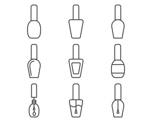 Collection linear vector graphic icons of beauty in the form of nail polish for manicure and pedicure.