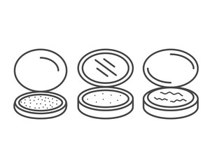 Collection Makeup and cosmetics. Linear vector graphic icons of beauty in the form of powder.