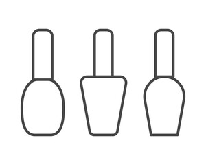 Collection linear vector graphic icons of beauty in the form of nail polish for manicure and pedicure.