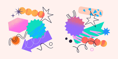 Vector set of artistic patches,doodles and stickers with copy space for text.Modern design elements with abstract textures for banners,social media marketing,branding,packaging, covers, prints