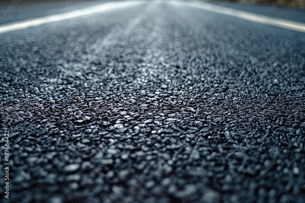 Poster a close up of a road with a black and grey surface. the road appears to be empty and desolate