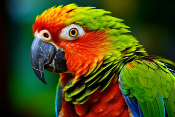Fototapeta premium Close-up portrait of a colorful parrot isolated on a black background
