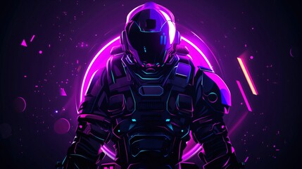Fototapeta premium Astronaut wearing space suit standing in front of neon circle