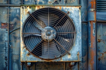 Obraz premium Industrial fan on a rusty metal structure