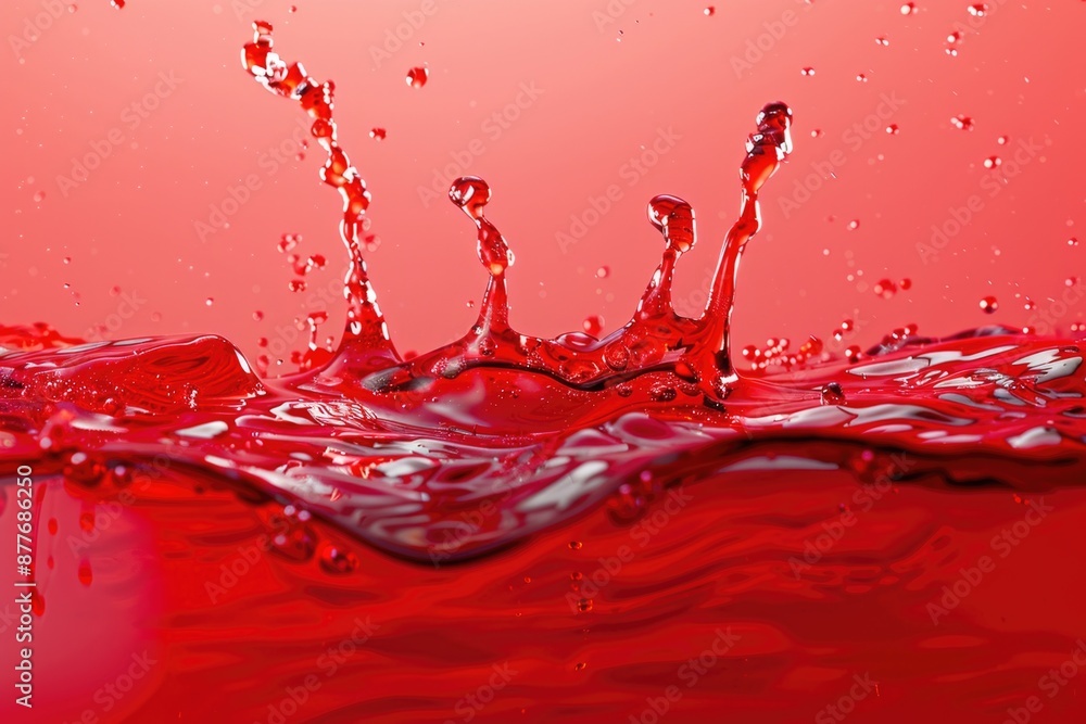 Aufkleber a close-up shot of red liquid splashing on a red surface, suitable for use in science experiments or
