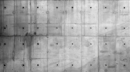 A wall with many holes in it. The wall is gray and has a rough texture. The holes are evenly spaced and are of various sizes. The wall appears to be unfinished