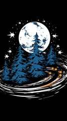 A  moonlit forest,  blue, white, and orange,  illustrates  a  magical  night  journey. 