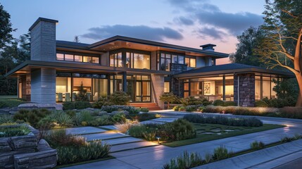 Fototapeta premium Contemporary suburban home with a state-of-the-art air purification system and green building materials for enhanced indoor air quality