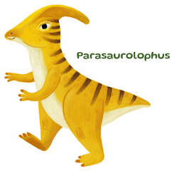 cartoon happy and funny colorful prehistoric dinosaur dino parasaurolupus isolated illustration for children