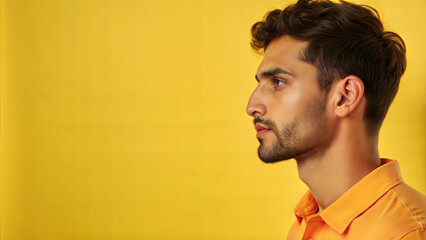 Obraz premium Side Profile of Serious Young Man against Yellow Background