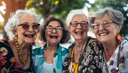 Obraz premium Elderly women delight in friendship group, passing time joyfully and having fun together