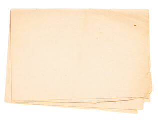 Old vintage yellowed folded sheets of paper isolated on transparent background