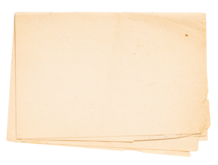 Old vintage yellowed folded sheets of paper isolated on transparent background