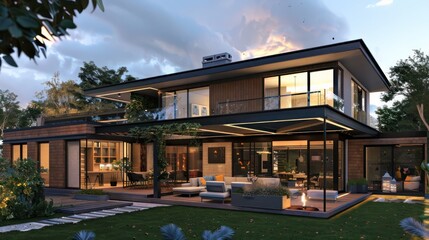 Obraz premium Contemporary suburban home with a modular wall system, allowing for easy changes in layout and room size