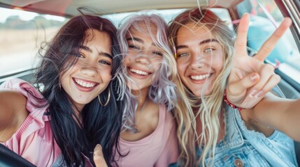 Friends in a car selfie