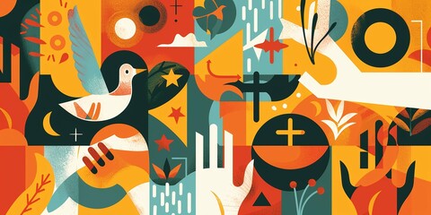 Colorful Abstract Nature Art, Vibrant Geometric Wilderness