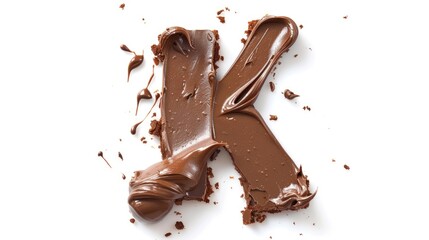 Fototapeta premium A decorative chocolate letter K made from shavings of dark and milk chocolate, perfect for decorating cakes or desserts