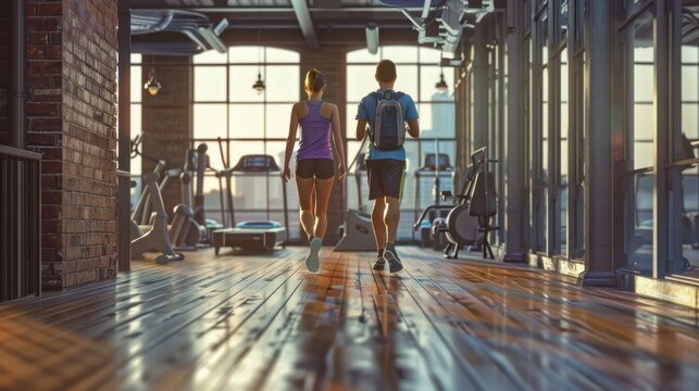 The couple walking in gym