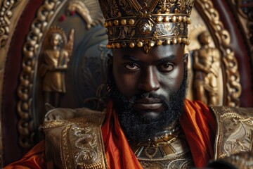 A person wearing a crown on top of their head, suitable for use in royalty or nobility themed projects