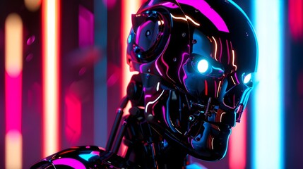 Fototapeta premium A futuristic cyber soldier with advanced armor and glowing elements, representing the next generation of military technology.