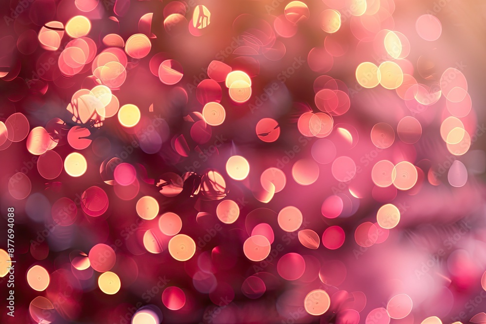 Poster a close up of a pink background with many small red and yellow dots. the dots are scattered all over