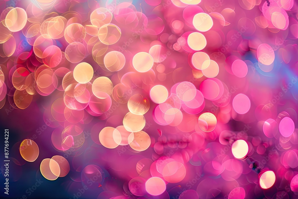 Poster a pink background with many small circles. the circles are blurry and overlapping