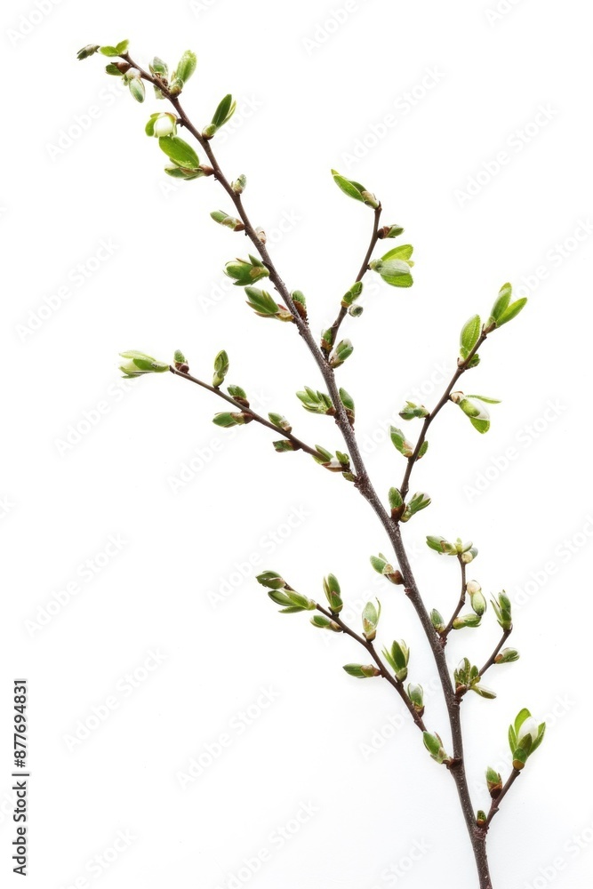 Poster a close-up shot of a tree branch with lush green leaves, suitable for use in nature-inspired designs