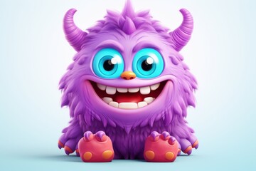 Naklejka premium Cute Fluffy Little 3d Monster cartoon character