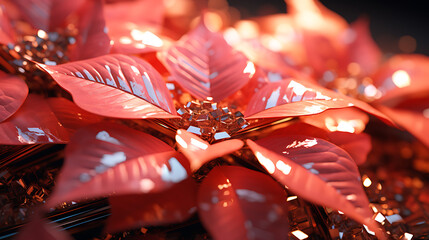Naklejka premium Red and gold Christmas poinsettia leaves with a festive and celebratory mood for holiday designs. 