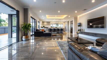 Contemporary suburban home with an underfloor heating system that includes temperature control zones for personalized comfort