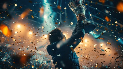 The Champion Holding Trophy