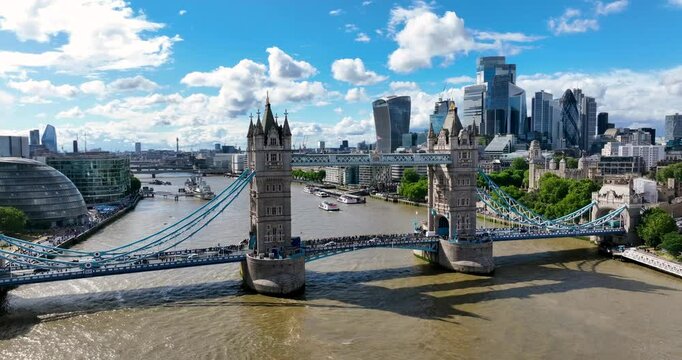 Aerial view of the Tower Bridge in London during the day
