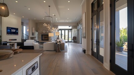 Contemporary suburban home with an advanced, smart lock system that allows homeowners to grant temporary access codes to service providers or guests