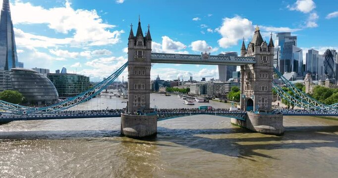 Aerial view of the Tower Bridge in London during the day