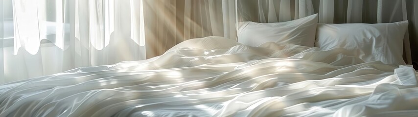 Obraz premium bed with a white comforter and pillows in a bedroom