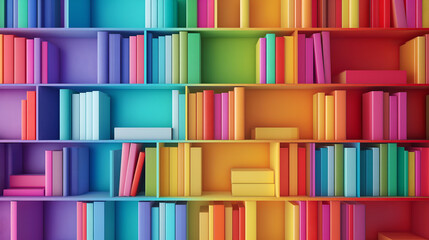 Colorful Rainbow Bookshelf with Organized Books