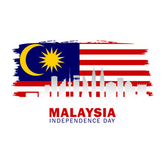 Naklejka premium Malaysia Independence Day vector. Happy Independence Day with Malaysia Flag vector. Selamat Hari Merdeka Malaysia.