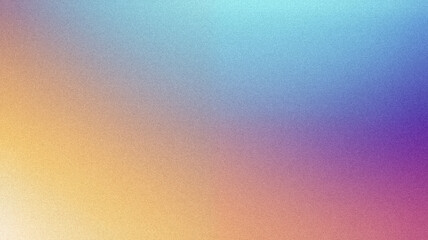 Ziarniste gradientowe tło w kolorach niebieski różowy żółty, szum tekstura na tapecie. Szablon baneru lub plakatu w stylu graficznym retro. Światła ledowe holo bokeh na projekcie okładki © Grainy background