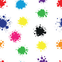 Colored Beautiful vector illustration of set of ink blots or blood stains drops and splashes on a white background. Seamless pattern